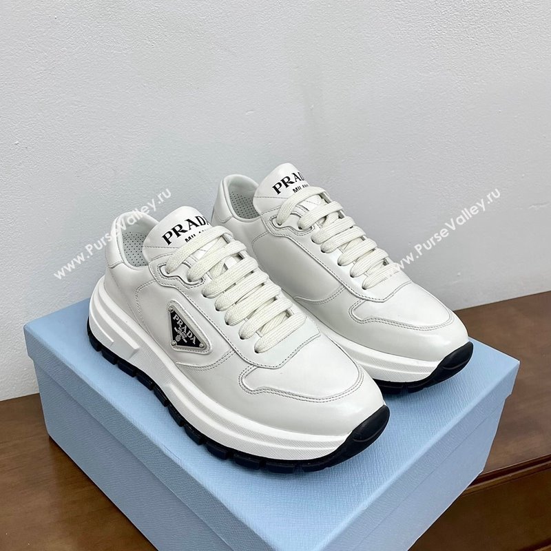 Prada Gabardine Leather Sneakers White/Silver 2024 071901 (KL-240719126)