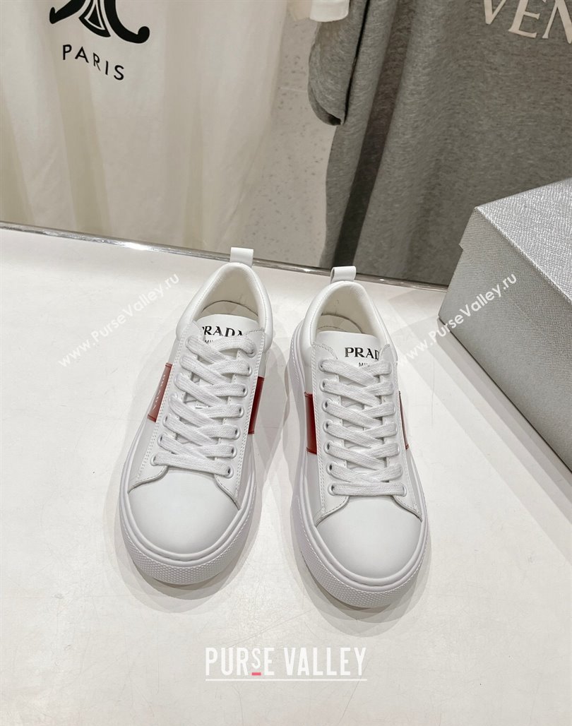 Prada White leather sneakers with Red Web 2024 071904 (KL-240719142)