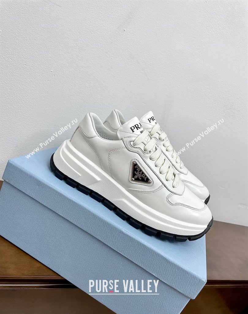 Prada Gabardine Leather Sneakers White/Silver 2024 071901 (KL-240719126)