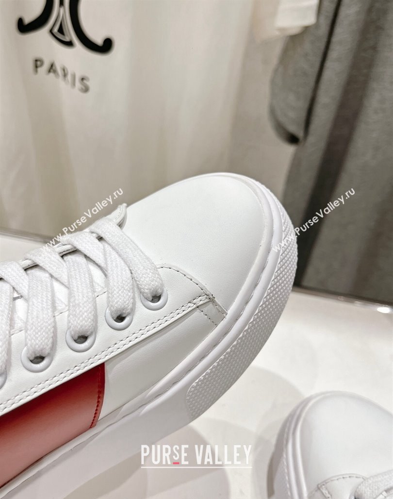 Prada White leather sneakers with Red Web 2024 071904 (KL-240719142)