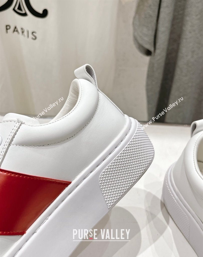 Prada White leather sneakers with Red Web 2024 071904 (KL-240719142)