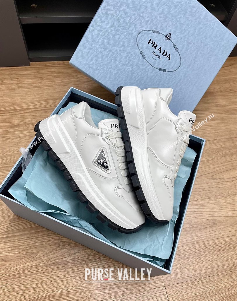 Prada Gabardine Leather Sneakers White/Silver 2024 071901 (KL-240719126)