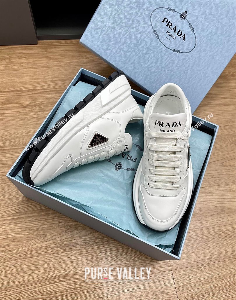 Prada Gabardine Leather Sneakers White/Silver 2024 071901 (KL-240719126)