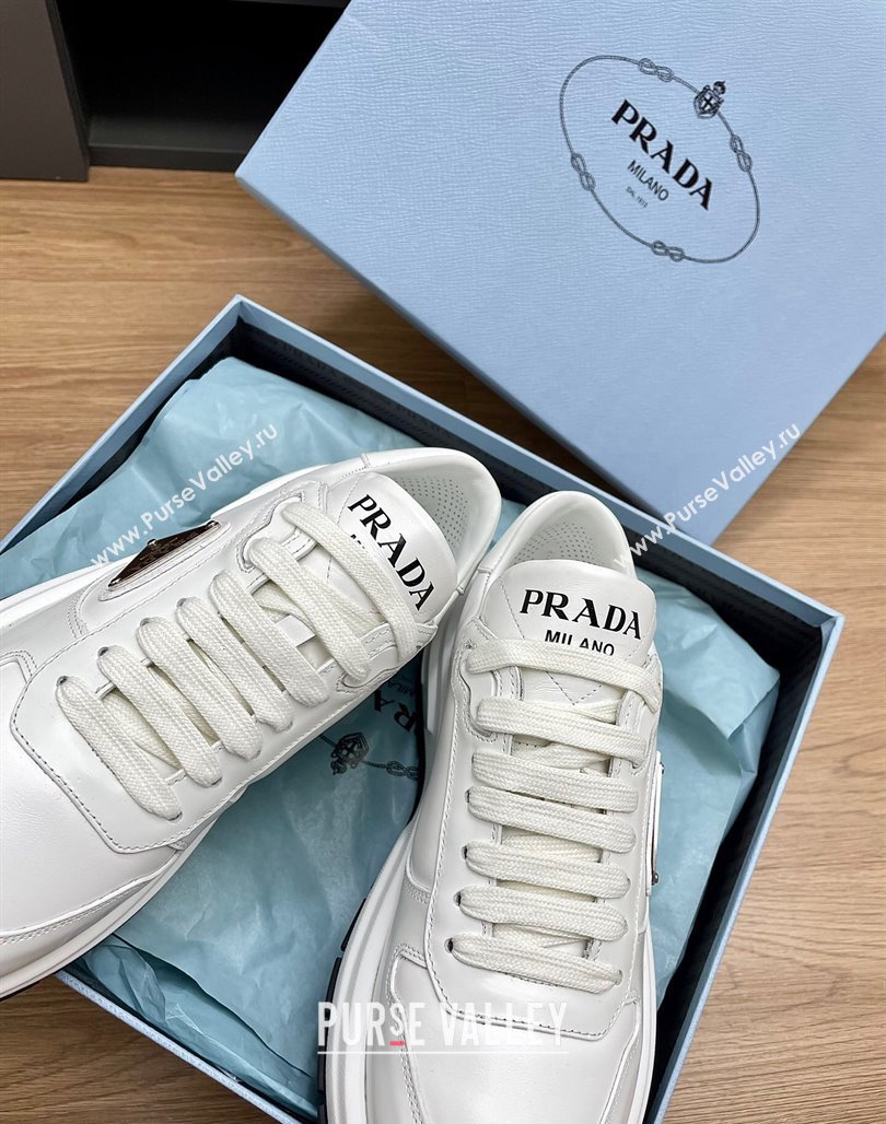 Prada Gabardine Leather Sneakers White/Silver 2024 071901 (KL-240719126)