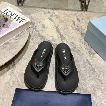 Prada Leather Platform Thong Slides Sandal Black 2024 072007 (KL-240720035)