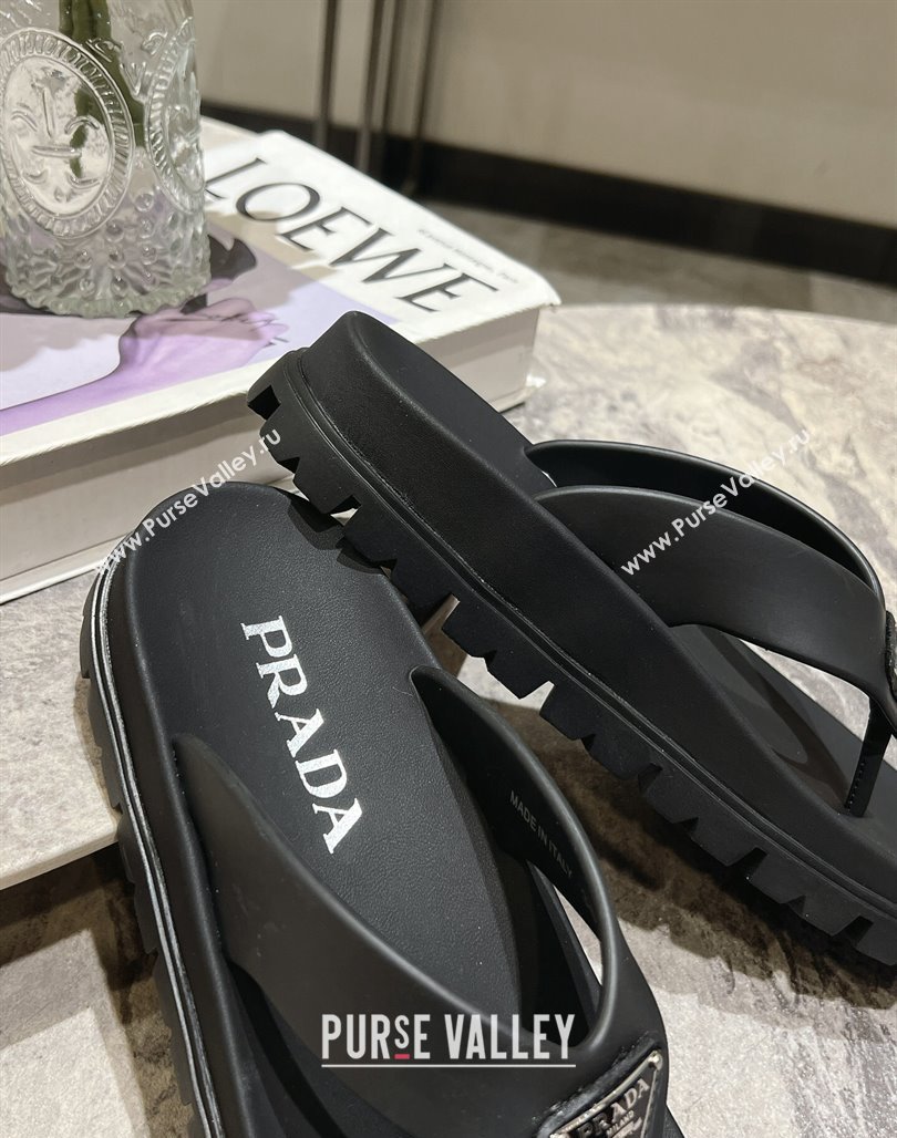 Prada Leather Platform Thong Slides Sandal Black 2024 072007 (KL-240720035)