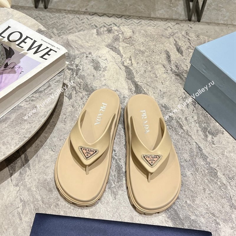 Prada Leather Platform Thong Slides Sandal Beige 2024 072007 (KL-240720036)