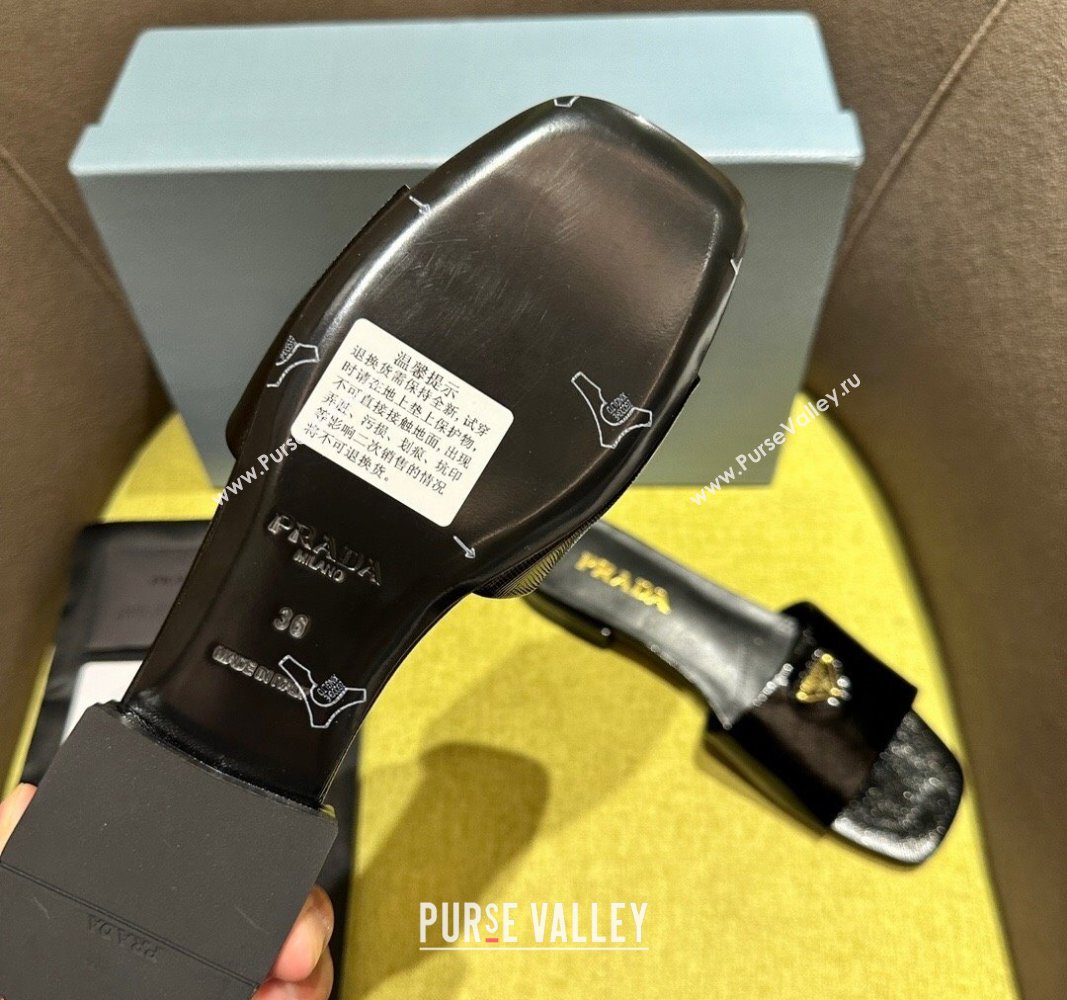 Prada Patent Saffiano Leather Flat Slides Sandal Black 2024 072001 (KL-240720005)