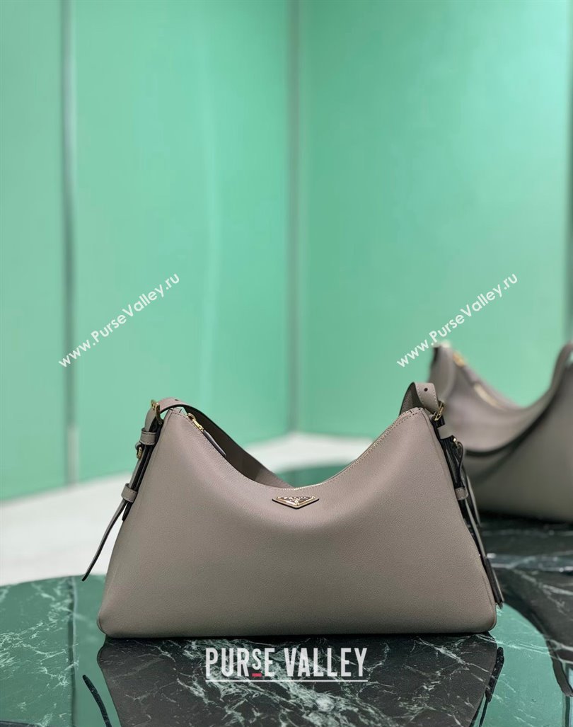 Prada Aimee Leather Hobo Bag 1BC228 Dark Grey 2024 (YZ-240805087)