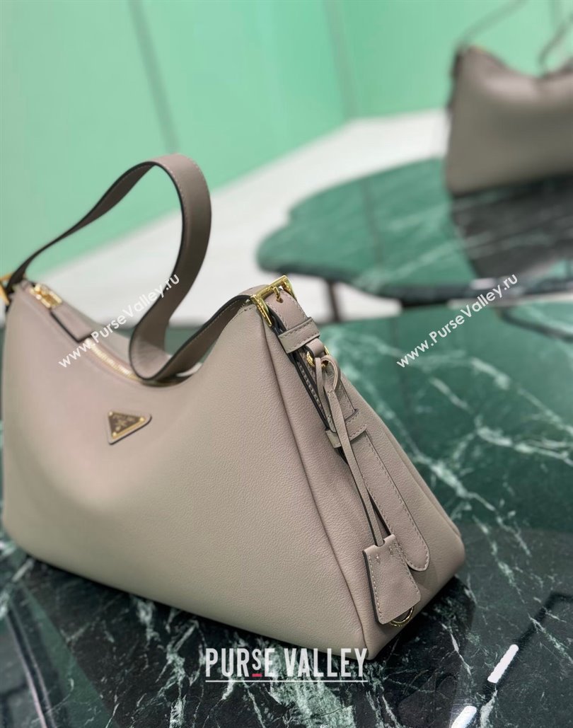 Prada Aimee Leather Hobo Bag 1BC228 Dark Grey 2024 (YZ-240805087)