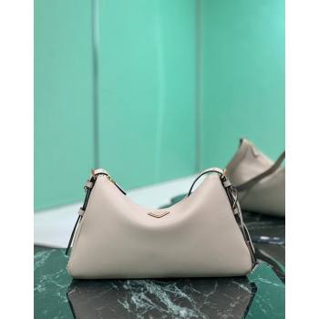 Prada Aimee Leather Hobo Bag 1BC228 Light Grey 2024 (YZ-240805088)