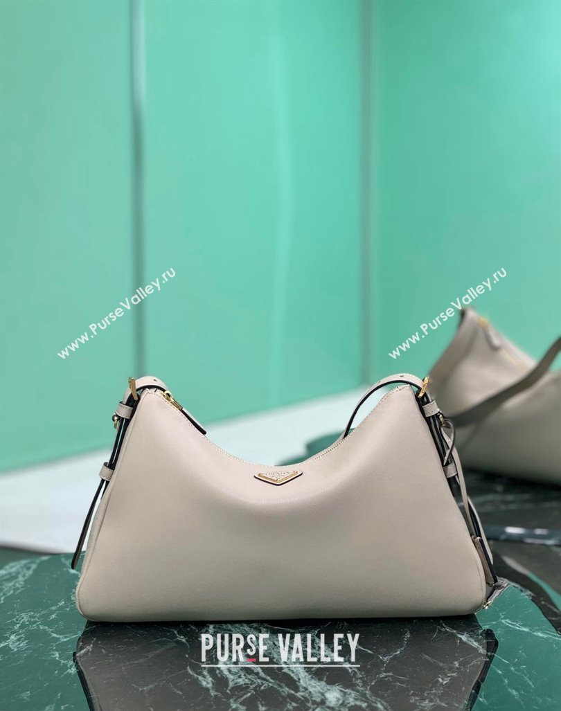 Prada Aimee Leather Hobo Bag 1BC228 Light Grey 2024 (YZ-240805088)