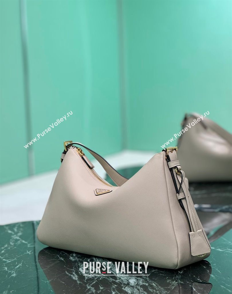 Prada Aimee Leather Hobo Bag 1BC228 Light Grey 2024 (YZ-240805088)