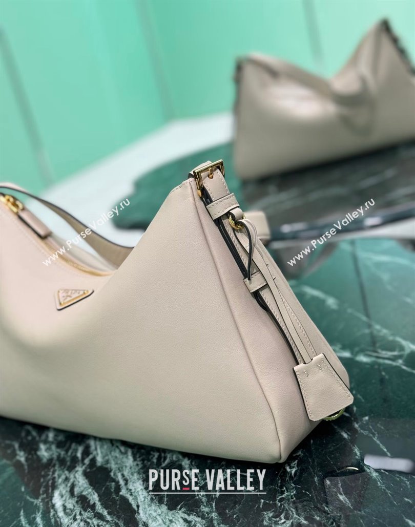 Prada Aimee Leather Hobo Bag 1BC228 Light Grey 2024 (YZ-240805088)