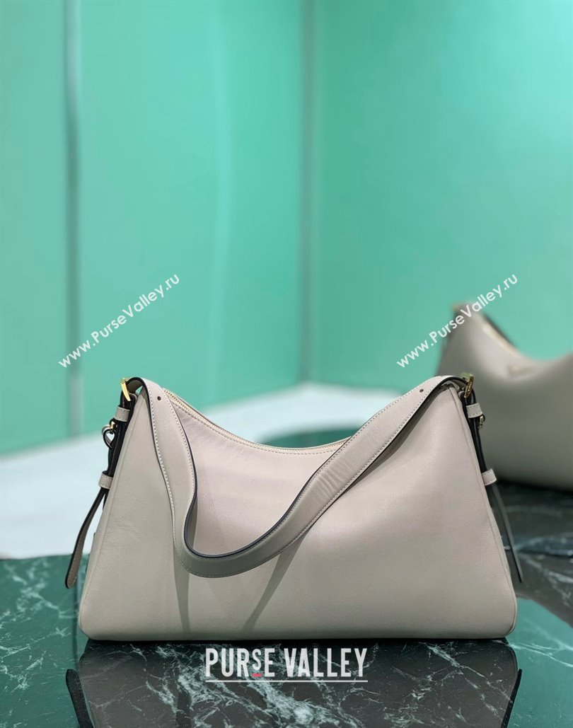 Prada Aimee Leather Hobo Bag 1BC228 Light Grey 2024 (YZ-240805088)