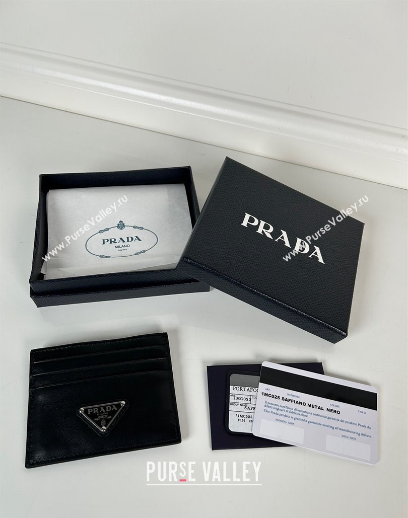 Prada Black Leather card holder wallet Silver Triangle 2024 1MC025 (YZ-240805089)