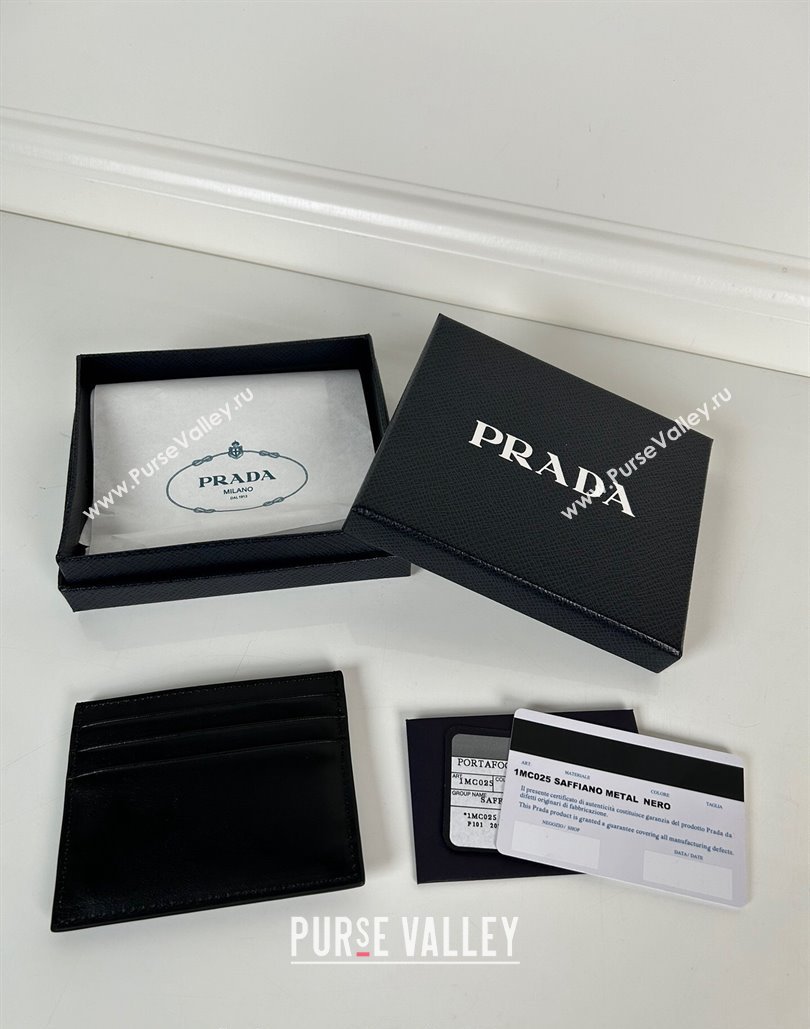 Prada Black Leather card holder wallet Silver Triangle 2024 1MC025 (YZ-240805089)