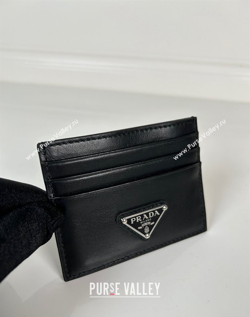 Prada Black Leather card holder wallet Silver Triangle 2024 1MC025 (YZ-240805089)