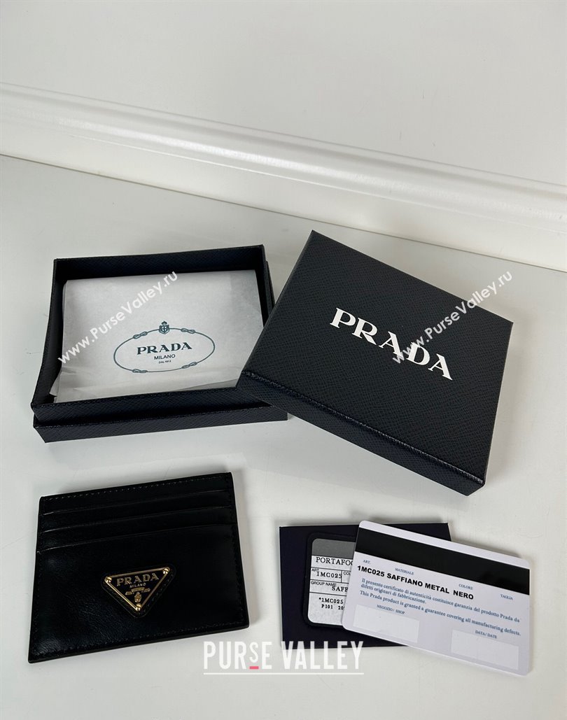 Prada Black Leather card holder wallet Gold Triangle 2024 1MC025 (YZ-240805090)