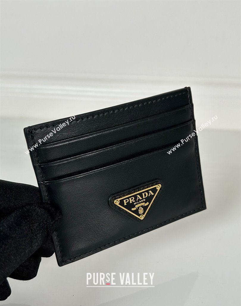 Prada Black Leather card holder wallet Gold Triangle 2024 1MC025 (YZ-240805090)