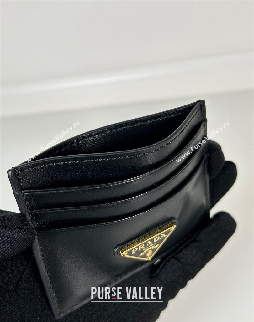 Prada Black Leather card holder wallet Gold Triangle 2024 1MC025 (YZ-240805090)