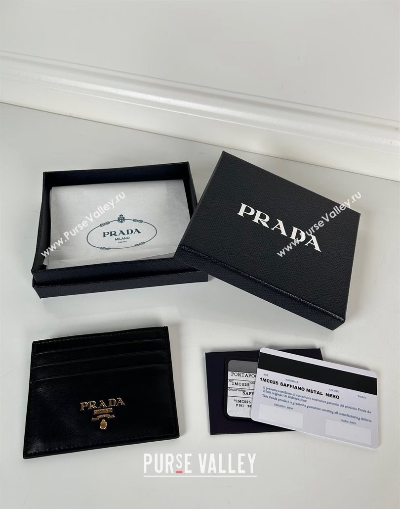 Prada Black Leather card holder wallet Gold Logo 2024 1MC025 (YZ-240805091)