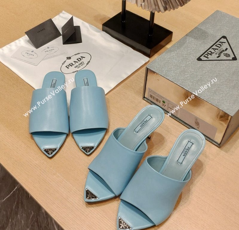 Prada Slides Sandals in Calf Leather Pale Blue 2024 0810 (SS-24081051)