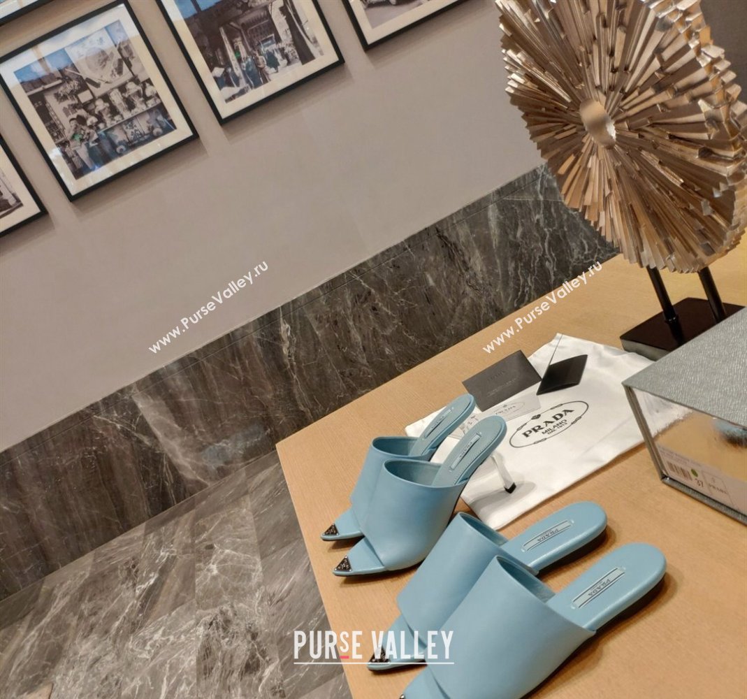 Prada Slides Sandals in Calf Leather Pale Blue 2024 0810 (SS-24081051)