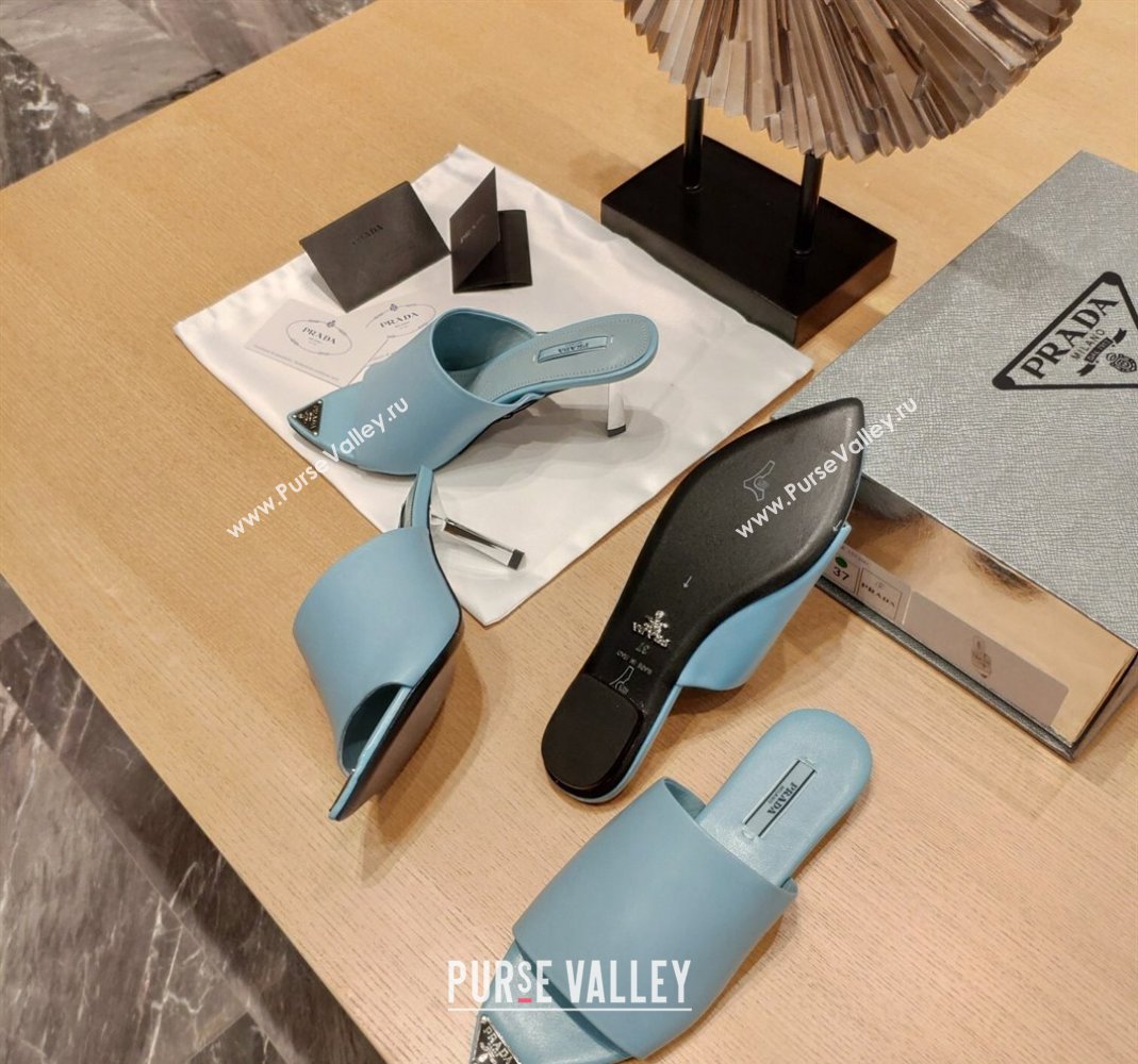 Prada Slides Sandals in Calf Leather Pale Blue 2024 0810 (SS-24081051)