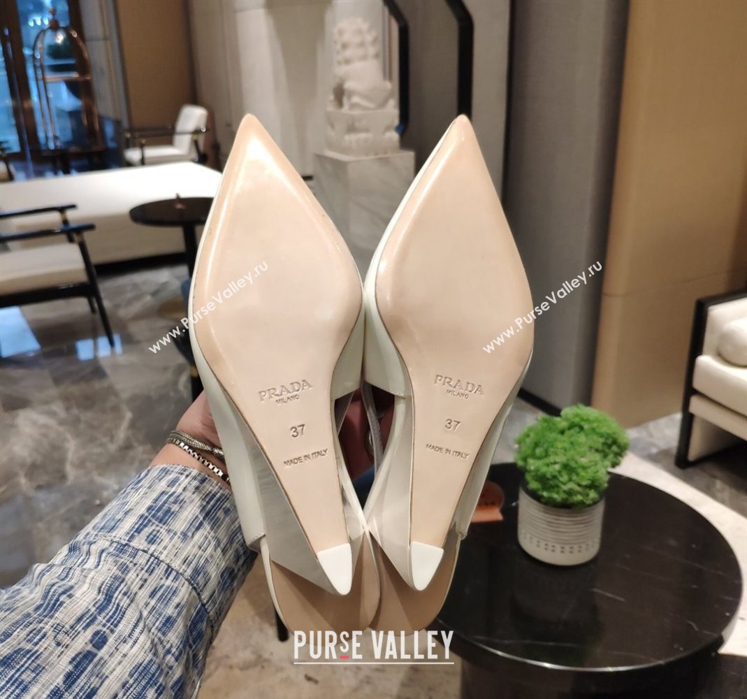 Prada Brush Leather Wedge Slingback Pumps 6.5cm White 2024 0810 (SS-24081060)