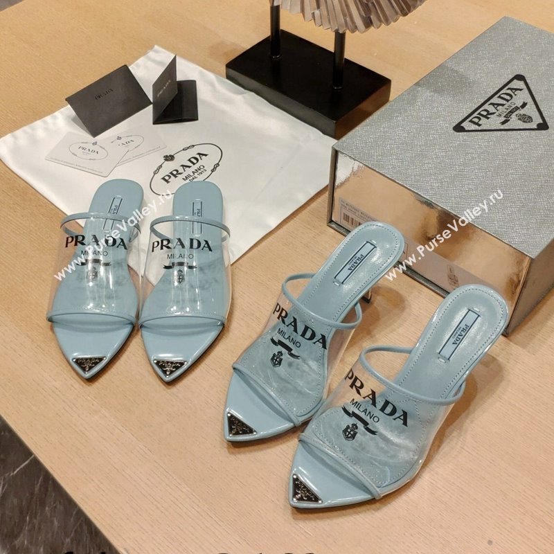 Prada Slides Sandals in Logo PVC Light Blue 2024 0810 (SS-24081042)