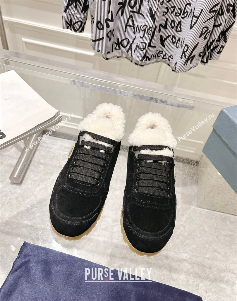 Prada Faded suede sneakers with Wool Lining Black 2024 (SS-24081068)