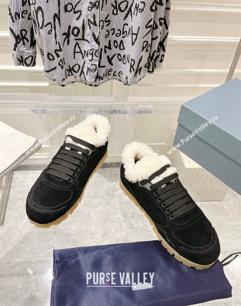 Prada Faded suede sneakers with Wool Lining Black 2024 (SS-24081068)