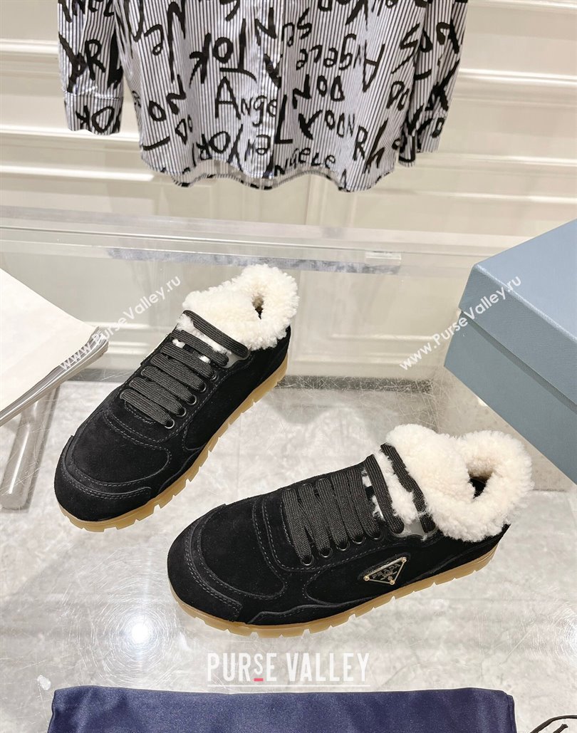 Prada Faded suede sneakers with Wool Lining Black 2024 (SS-24081068)