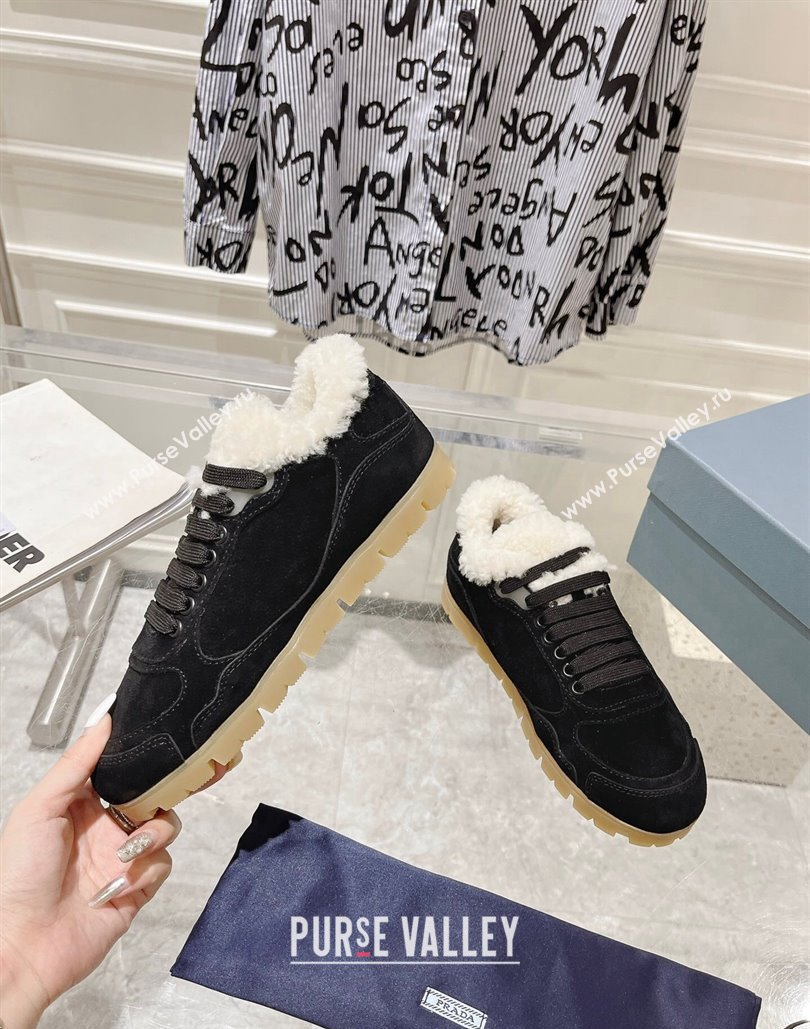 Prada Faded suede sneakers with Wool Lining Black 2024 (SS-24081068)