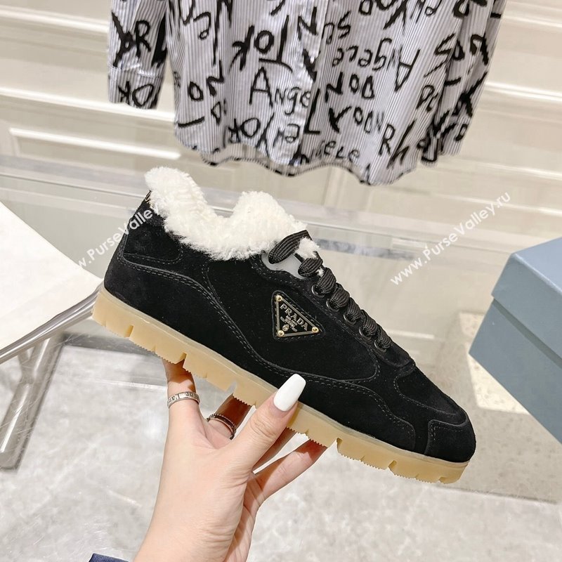 Prada Faded suede sneakers with Wool Lining Black 2024 (SS-24081068)