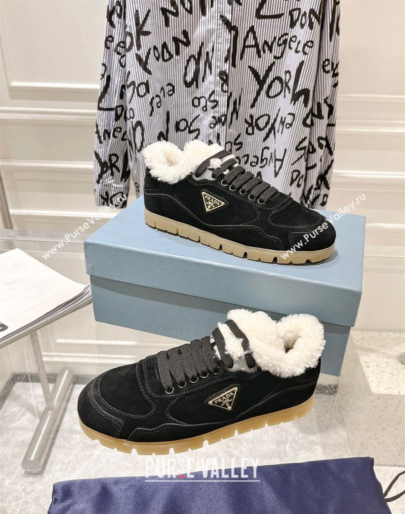 Prada Faded suede sneakers with Wool Lining Black 2024 (SS-24081068)