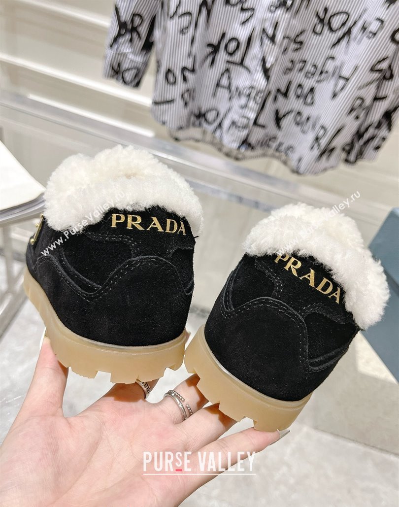 Prada Faded suede sneakers with Wool Lining Black 2024 (SS-24081068)