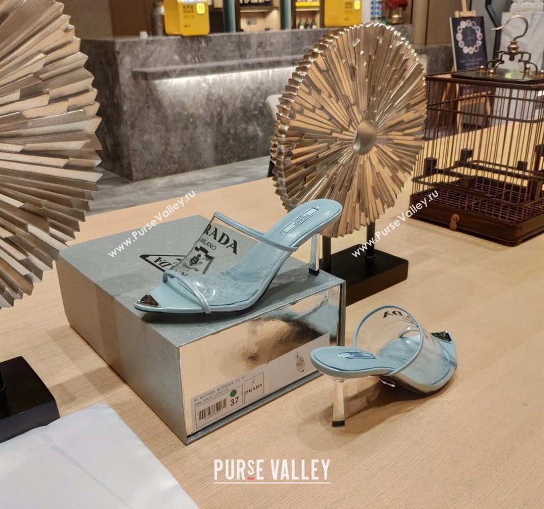 Prada Slides Sandals in Logo PVC Light Blue 2024 0810 (SS-24081042)