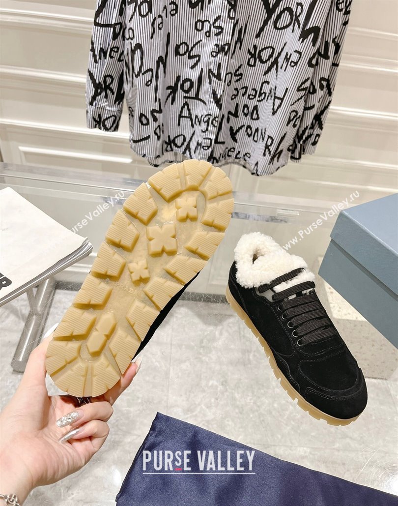 Prada Faded suede sneakers with Wool Lining Black 2024 (SS-24081068)