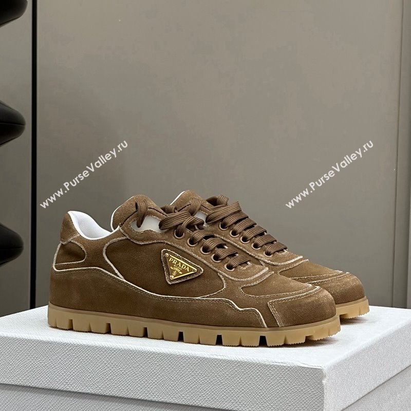 Prada Faded suede sneakers Camel Brown 2024 0810 (SS-24081065)