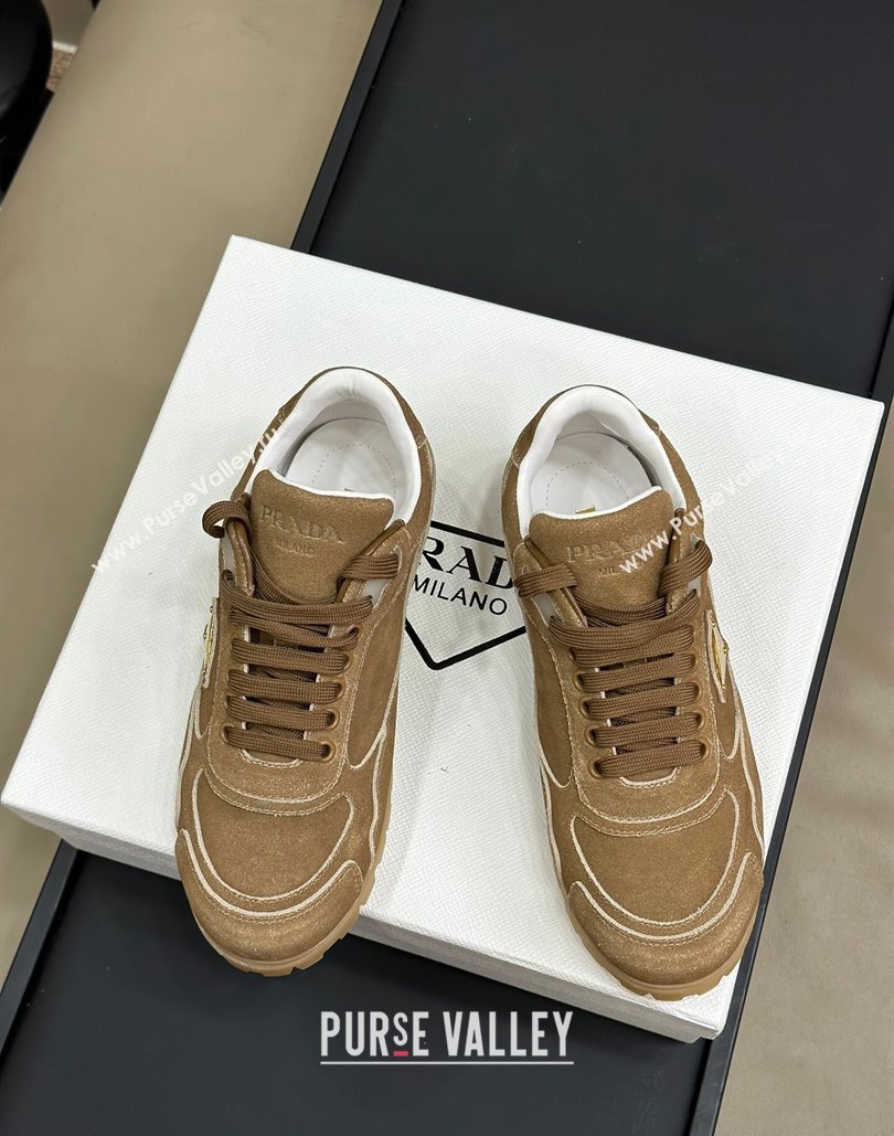 Prada Faded suede sneakers Camel Brown 2024 0810 (SS-24081065)