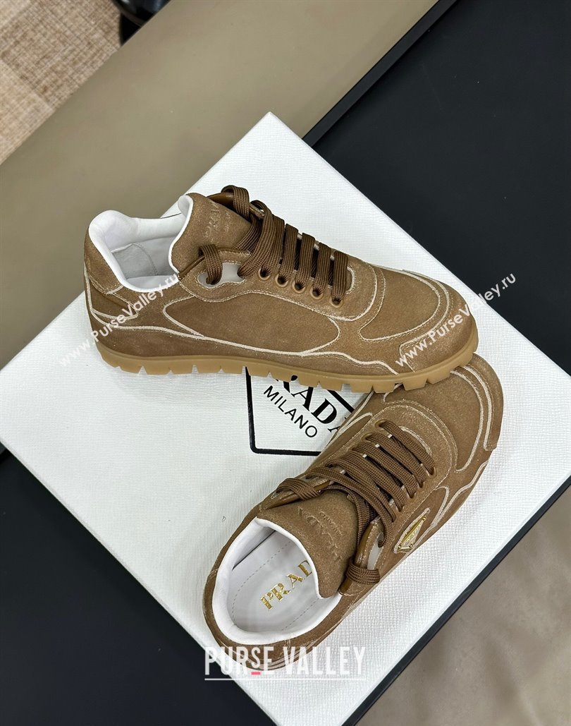 Prada Faded suede sneakers Camel Brown 2024 0810 (SS-24081065)