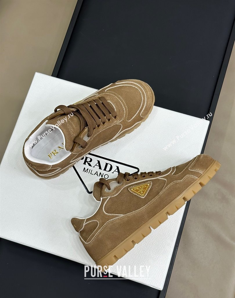 Prada Faded suede sneakers Camel Brown 2024 0810 (SS-24081065)