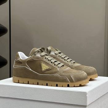 Prada Faded suede sneakers Khaki 2024 0810 (SS-24081066)