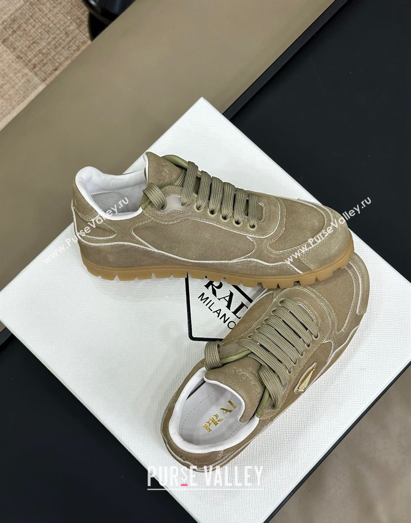 Prada Faded suede sneakers Khaki 2024 0810 (SS-24081066)