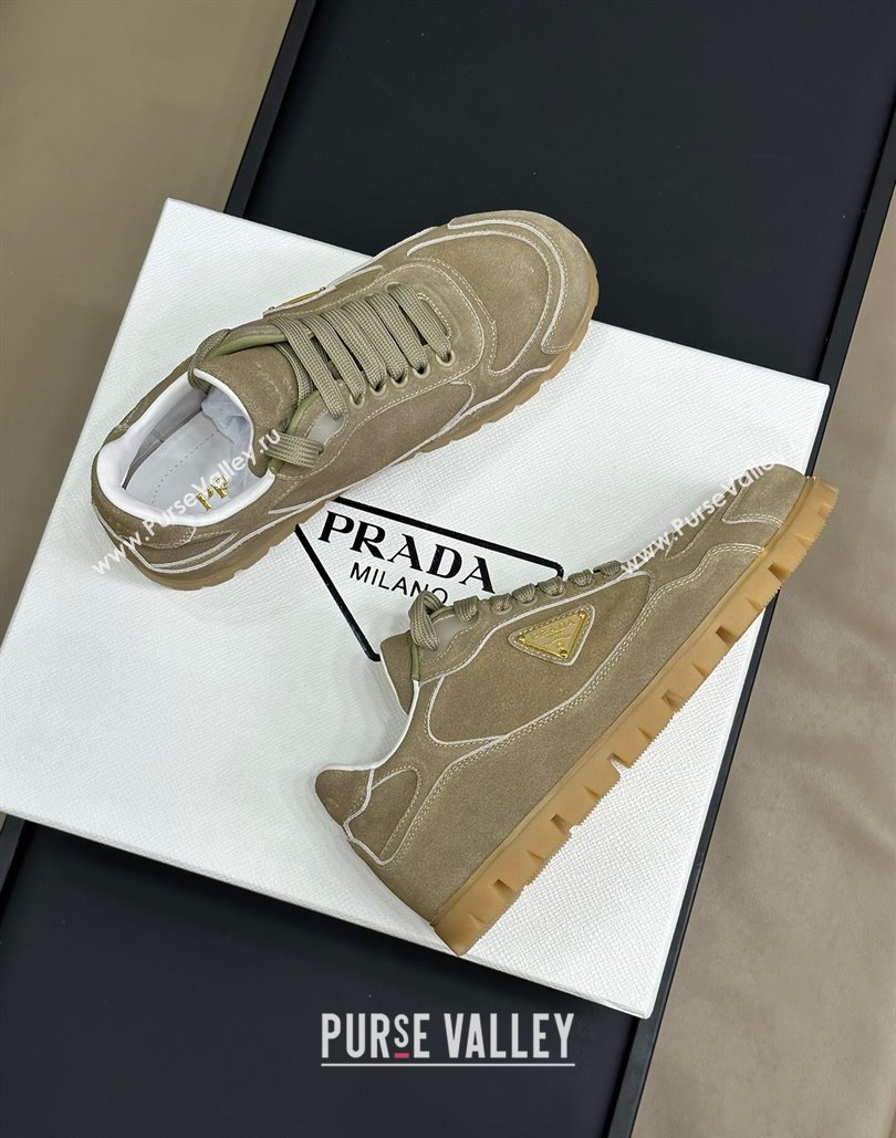 Prada Faded suede sneakers Khaki 2024 0810 (SS-24081066)