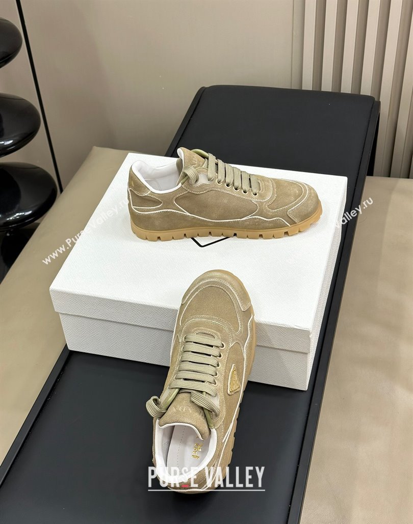 Prada Faded suede sneakers Khaki 2024 0810 (SS-24081066)