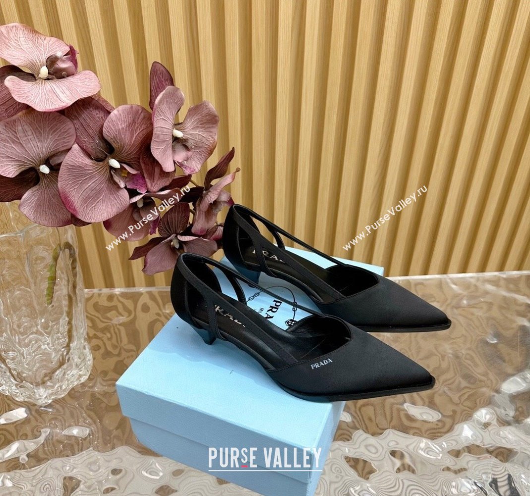 Prada Satin Open Pumps 5cm Black 2024 081202 (KL-240812007)