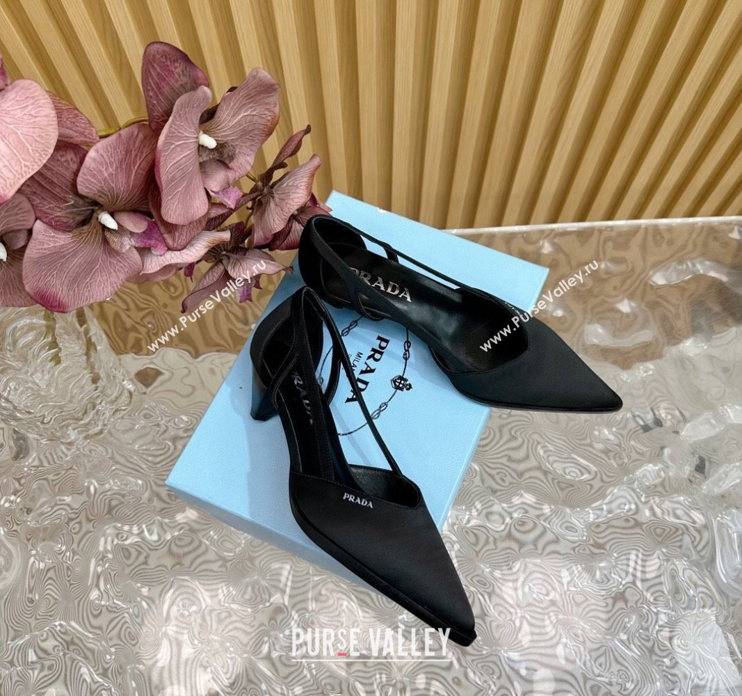 Prada Satin Open Pumps 5cm Black 2024 081202 (KL-240812007)